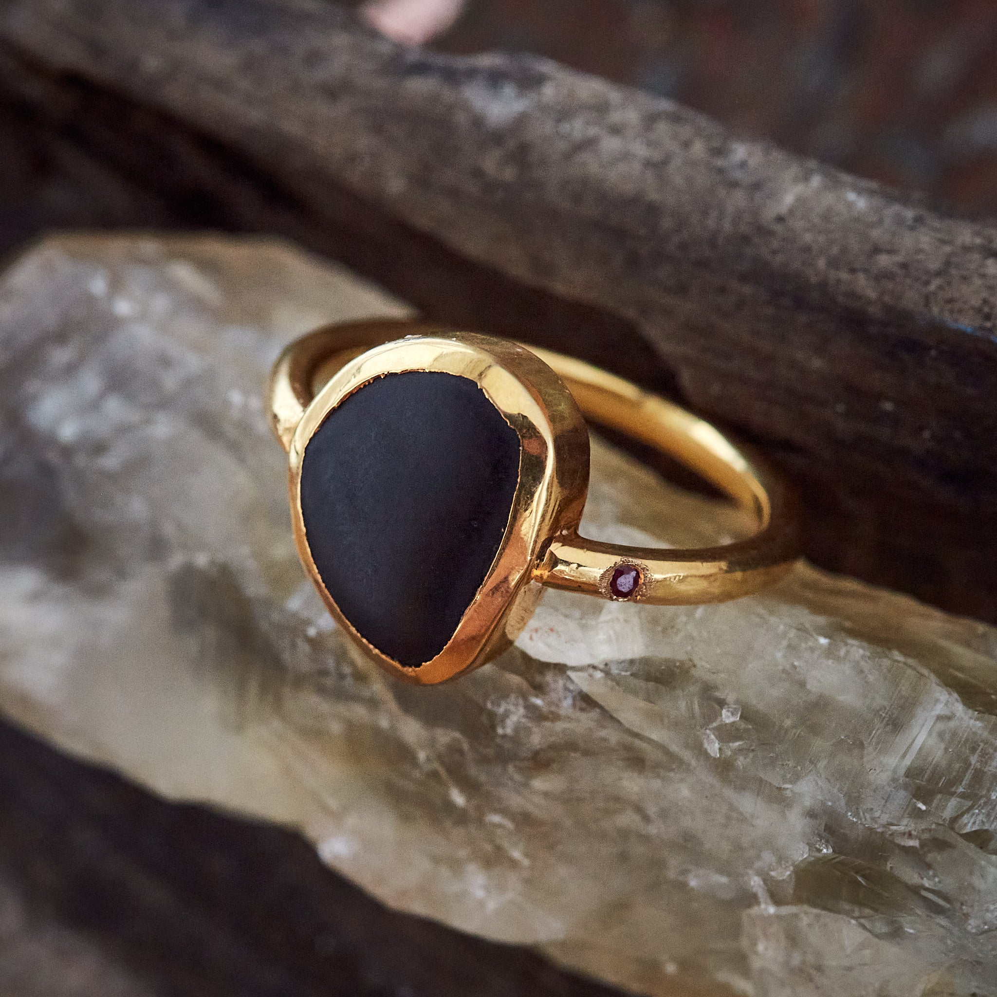 20k gold Basalt and Ruby Ring