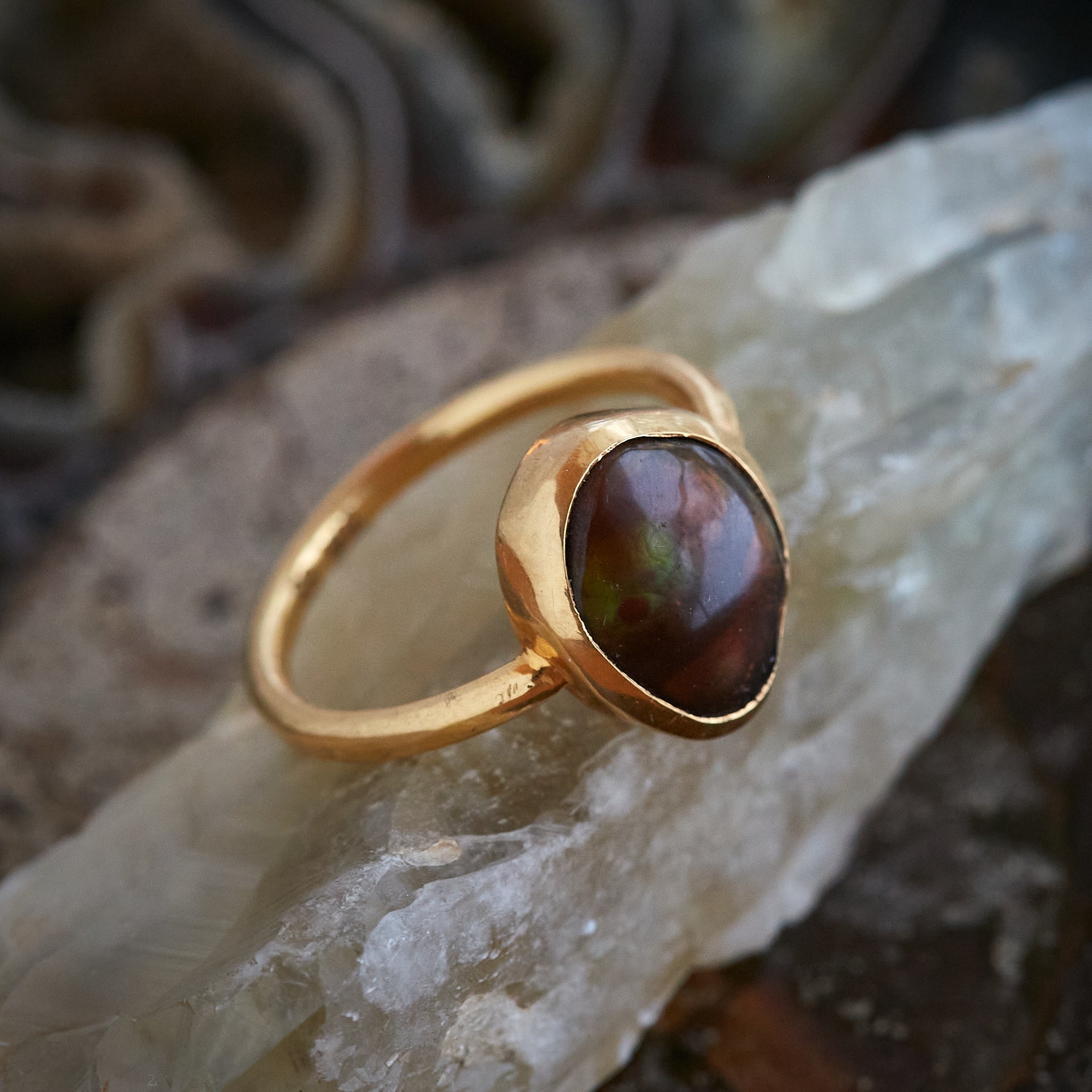 20k gold, Mexican Fire Agate Ring