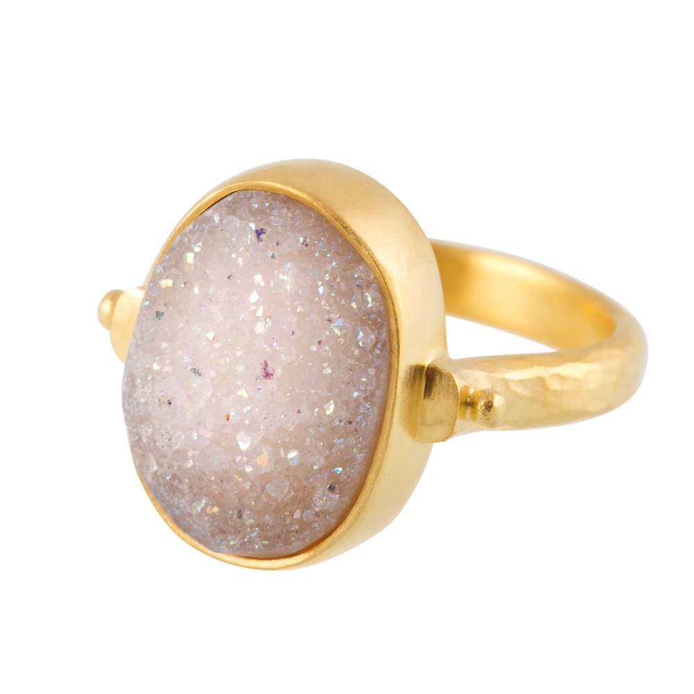 Druzy Quartz and Gold Ring