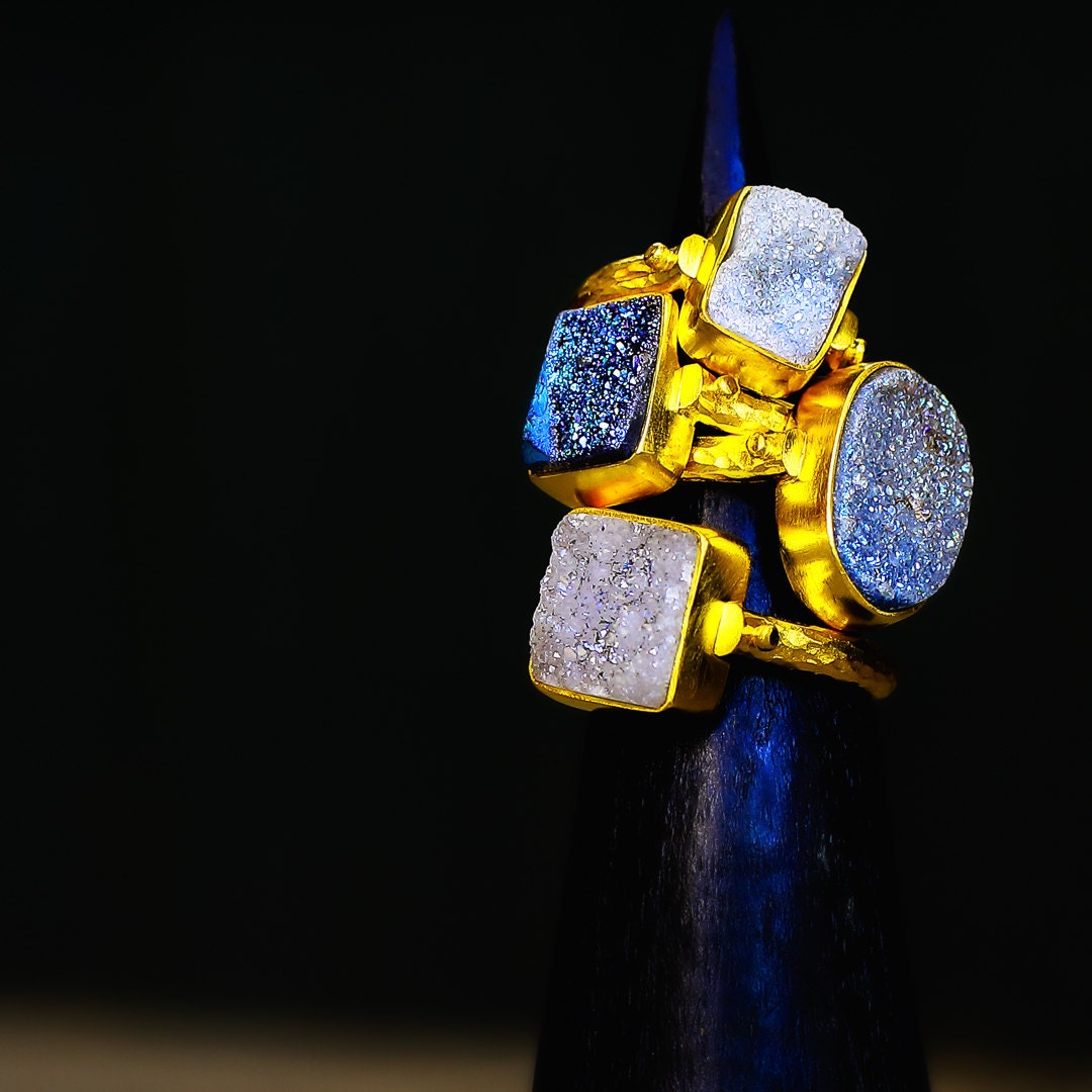 Druzy Quartz and Gold Ring
